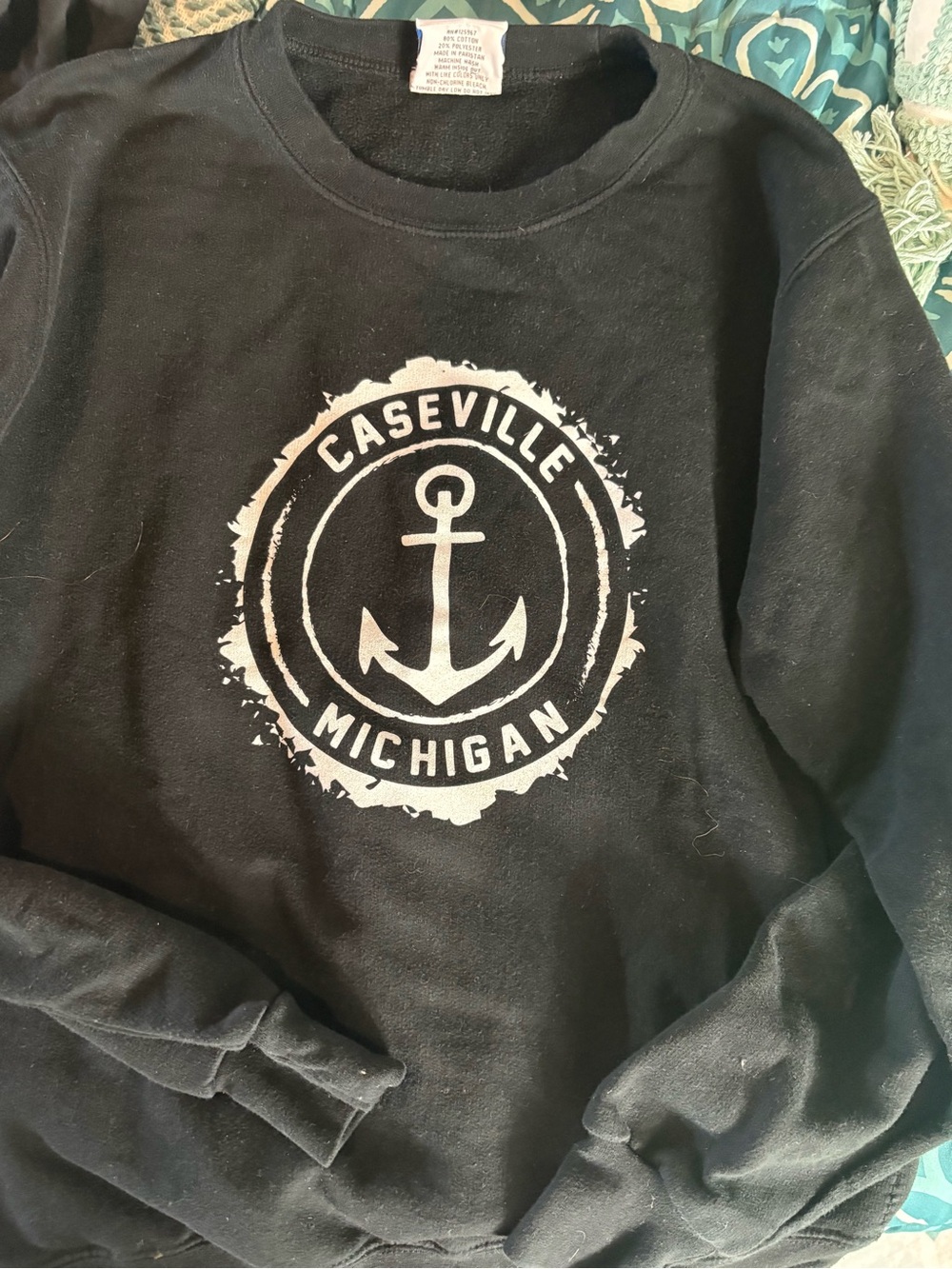 Caseville Michigan Anchor Graphic Crewneck Sweater - Black